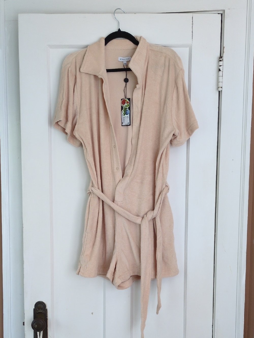 Terry Short Robe Romper with Tie Belt